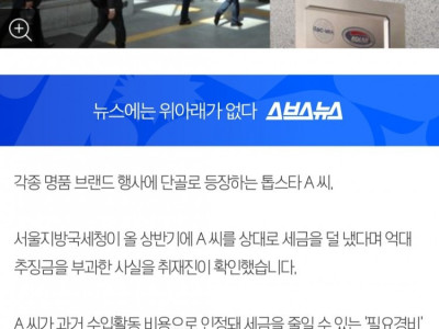 톱스타, 옷값 허위 비용처리했다 억대 추징금